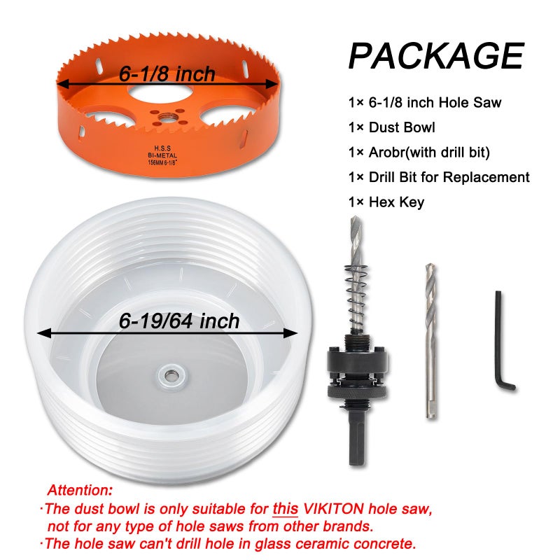 VIKITON 6-1/8 Hole Saw for Recessed Lights  6.1 Inch Hole Cutter with Dust Bowl Catcher for Led Recessed Lighting 6 Inch and Wood Metal Drywall  Bi-Metal Construction - Image 3